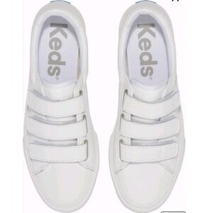 Keds Womens White Hook & Loop Leather Casual Sneakers